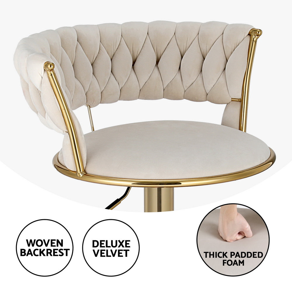 Stool Haven Bar Stools Gas Lift Velvet Woven Backrest Ivory