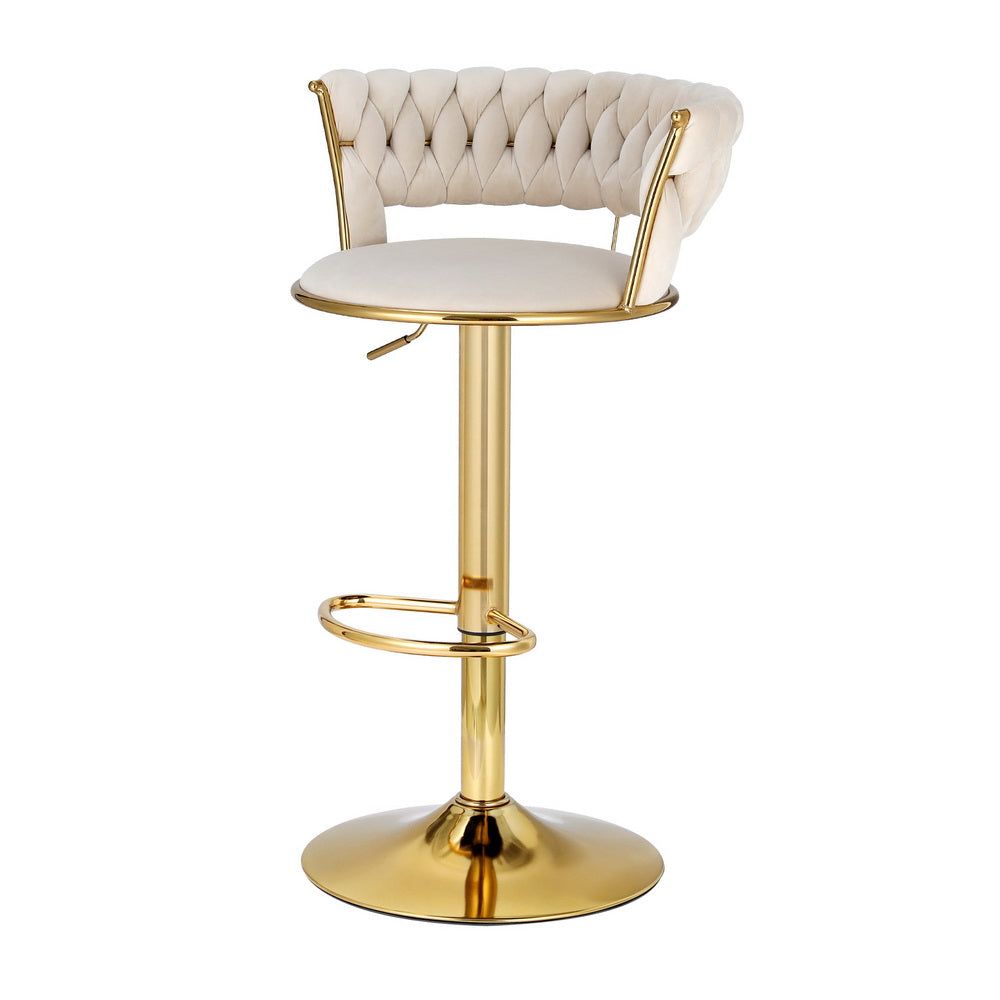 Stool Haven Bar Stools Gas Lift Velvet Woven Backrest Ivory