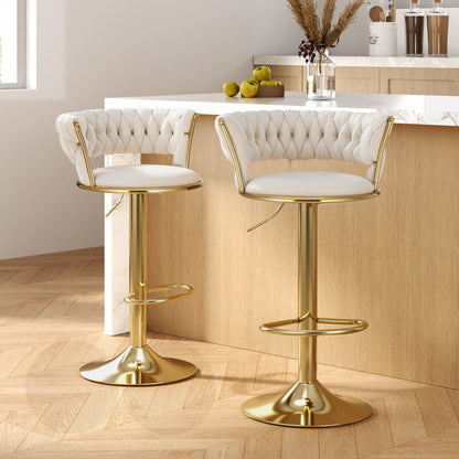 Stool Haven 2x Bar Stools Gas Lift Velvet Woven Backrest Ivory