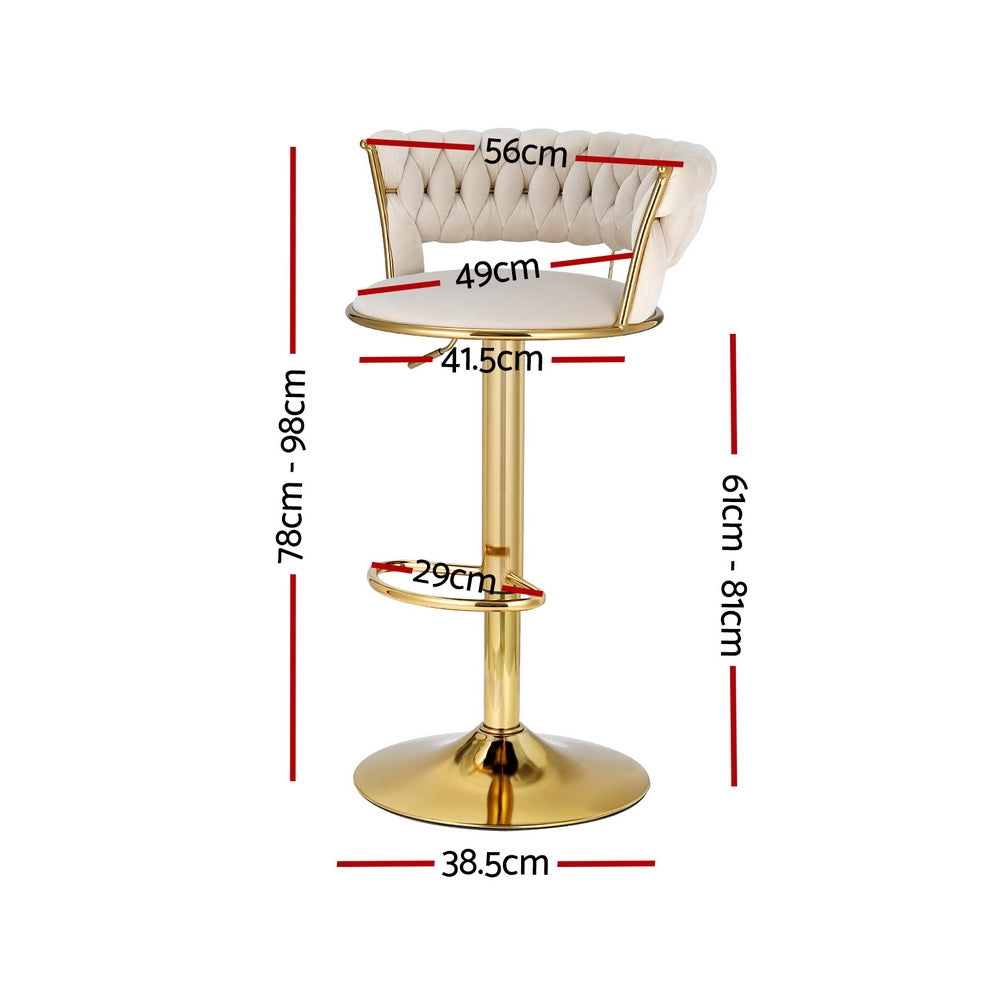 Stool Haven 2x Bar Stools Gas Lift Velvet Woven Backrest Ivory