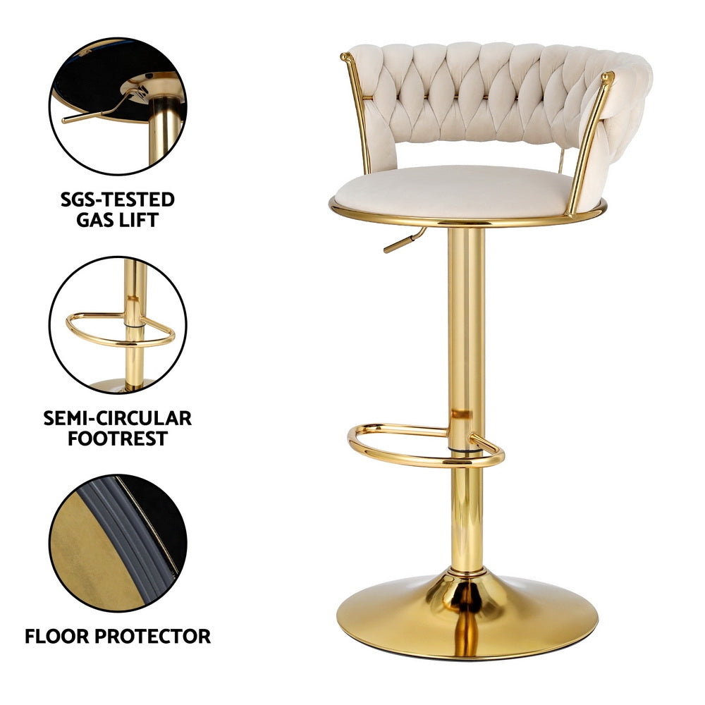 Stool Haven 2x Bar Stools Gas Lift Velvet Woven Backrest Ivory