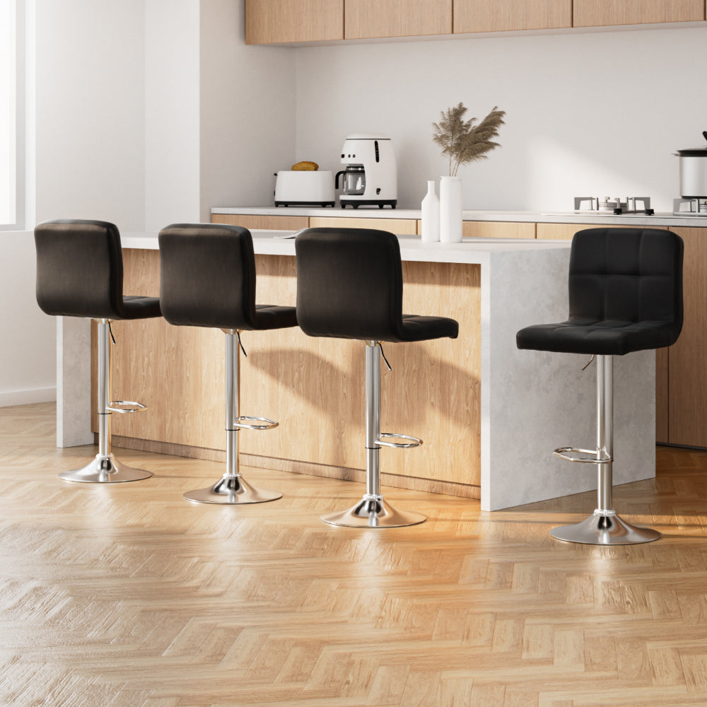 Stool Haven 4x Bar Stools Leather Gas Lift Black