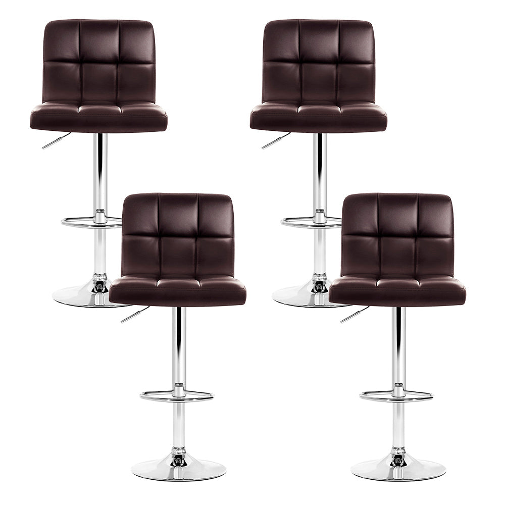 Stool Haven 4x Bar Stools Leather Gas Lift Brown