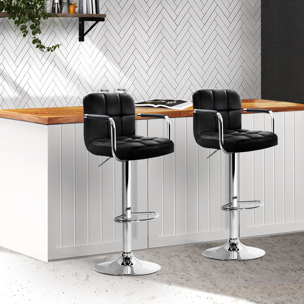 Stool Haven Set of 2 Bar Stools Gas lift Swivel Armrests - Steel and Black