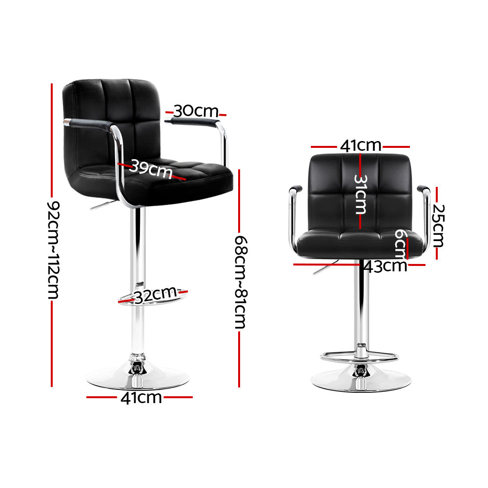 Stool Haven 4x Bar Stools Leather Gas Lift w/Armrest Black