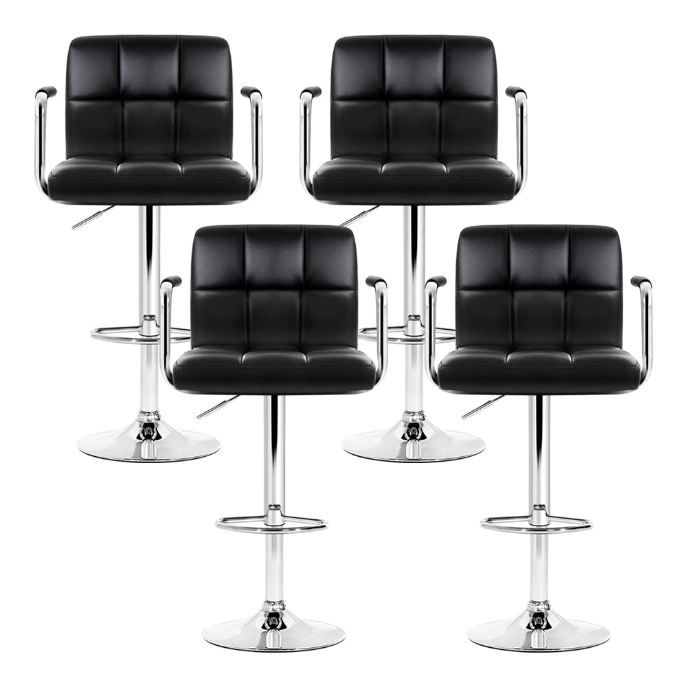 Stool Haven 4x Bar Stools Leather Gas Lift w/Armrest Black