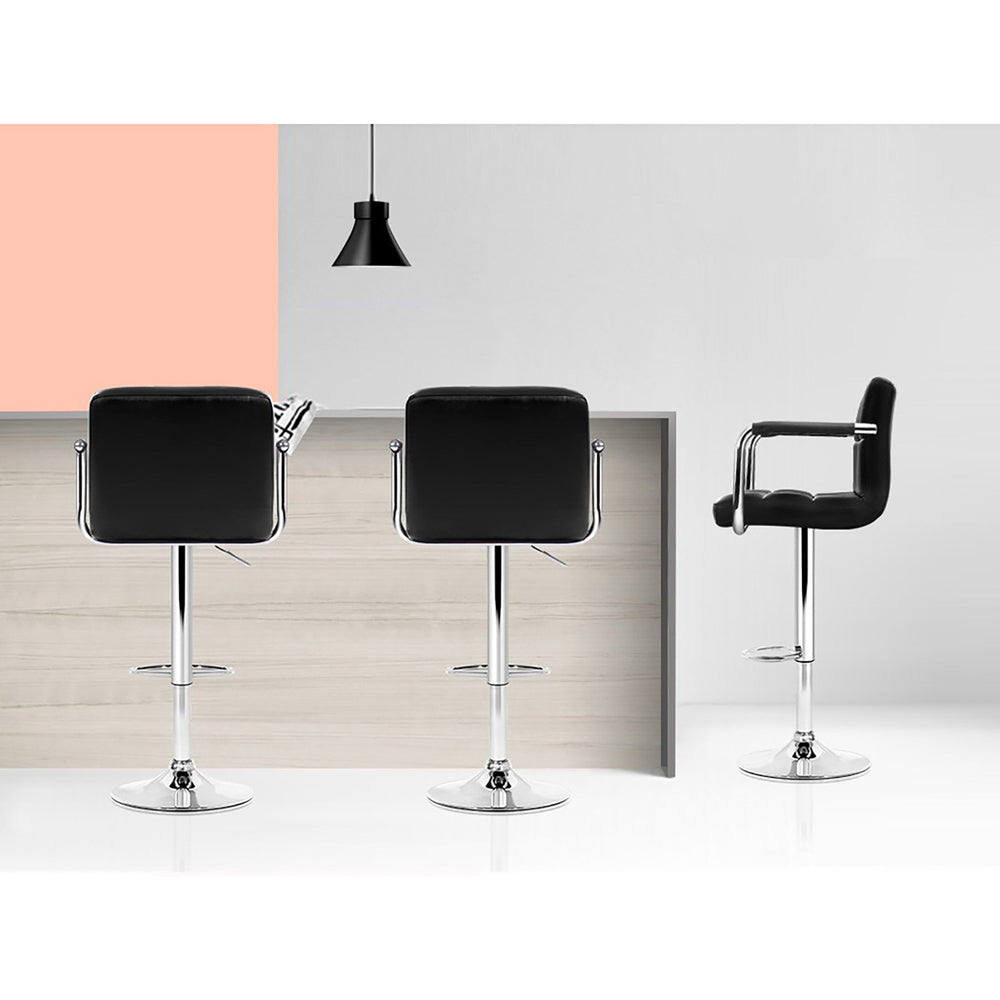 Stool Haven 4x Bar Stools Leather Gas Lift w/Armrest Black