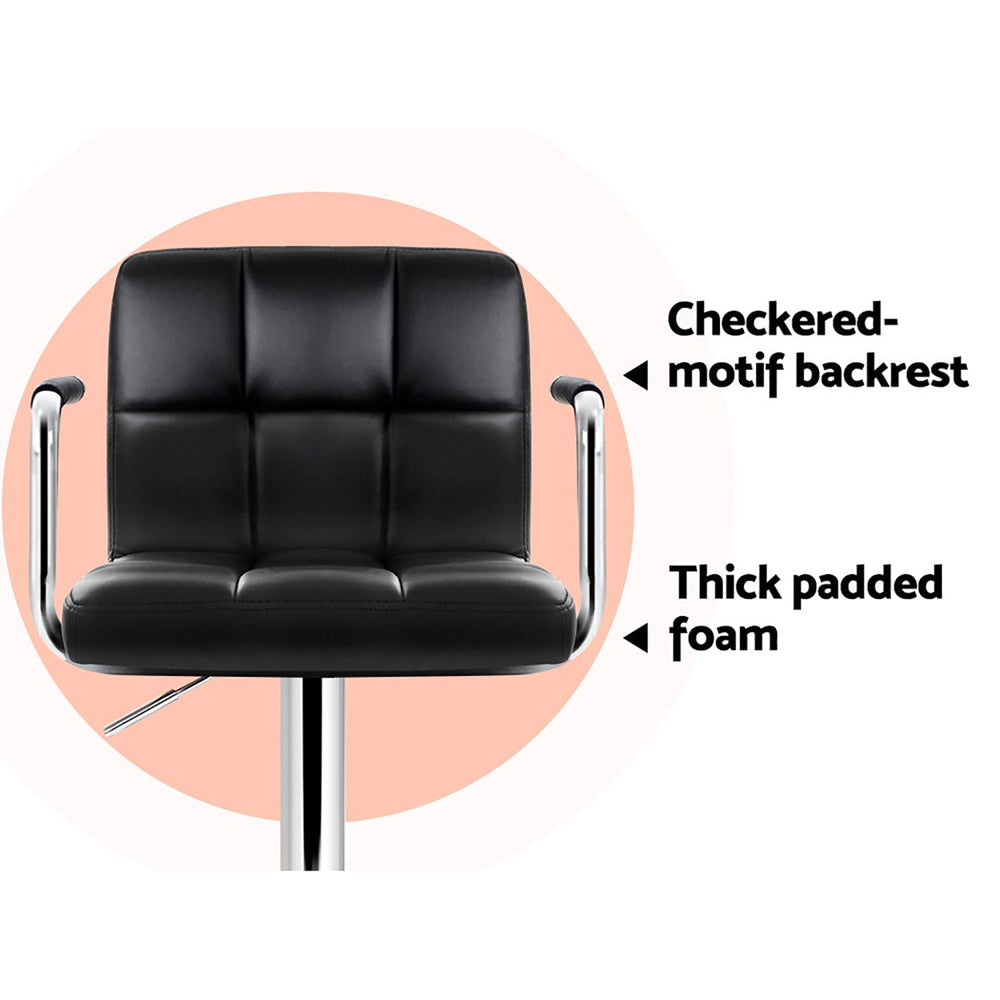 Stool Haven 4x Bar Stools Leather Gas Lift w/Armrest Black