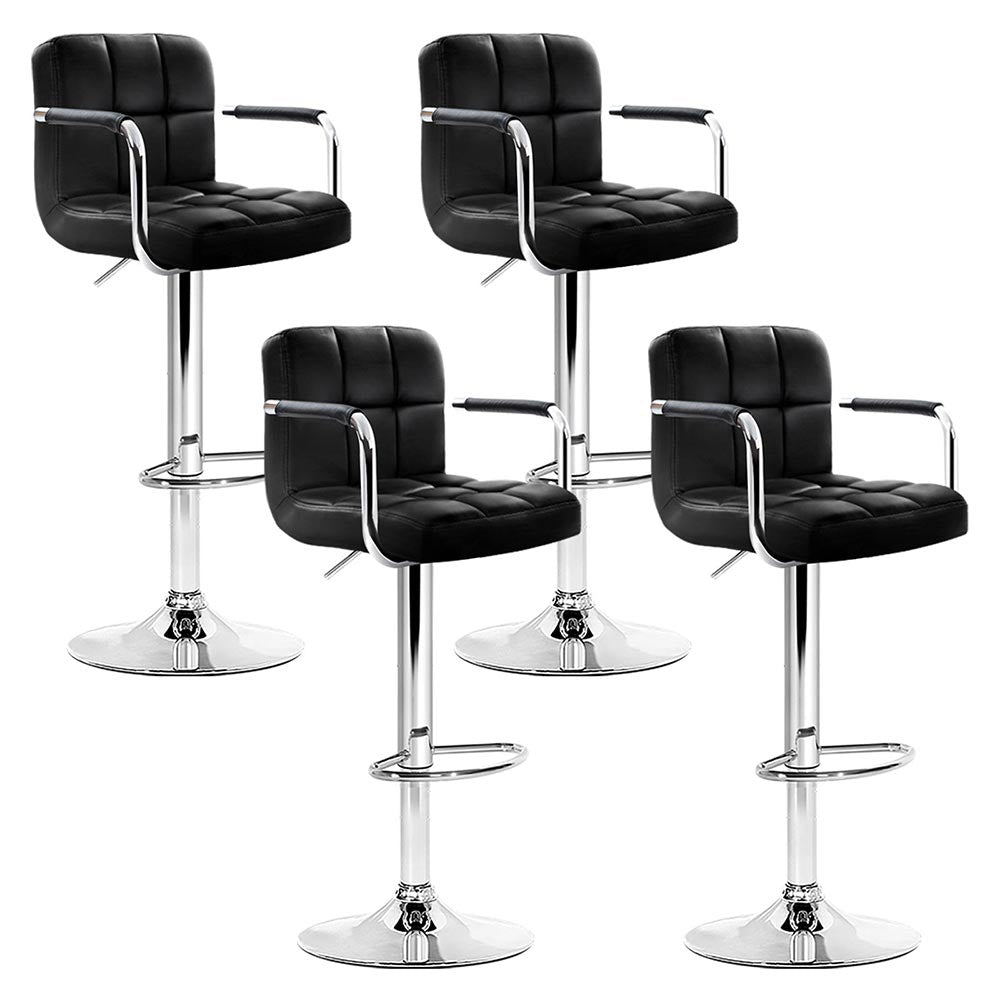 Stool Haven 4x Bar Stools Leather Gas Lift w/Armrest Black