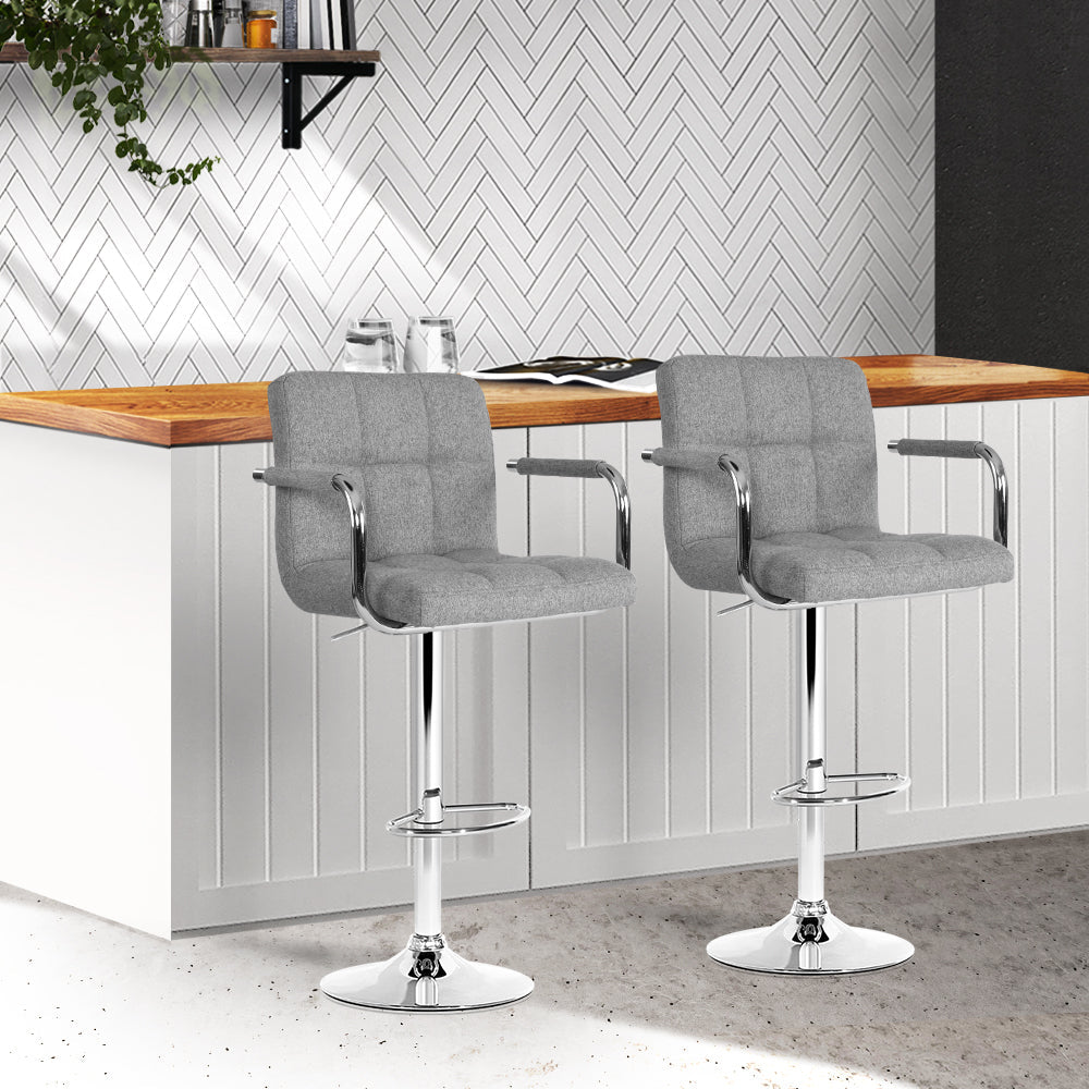 Stool Haven Set of 2 Bar Stools Gas lift Swivel - Steel and Grey