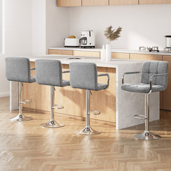 Stool Haven 4x Bar Stools Fabric Gas Lift w/Armrest Grey