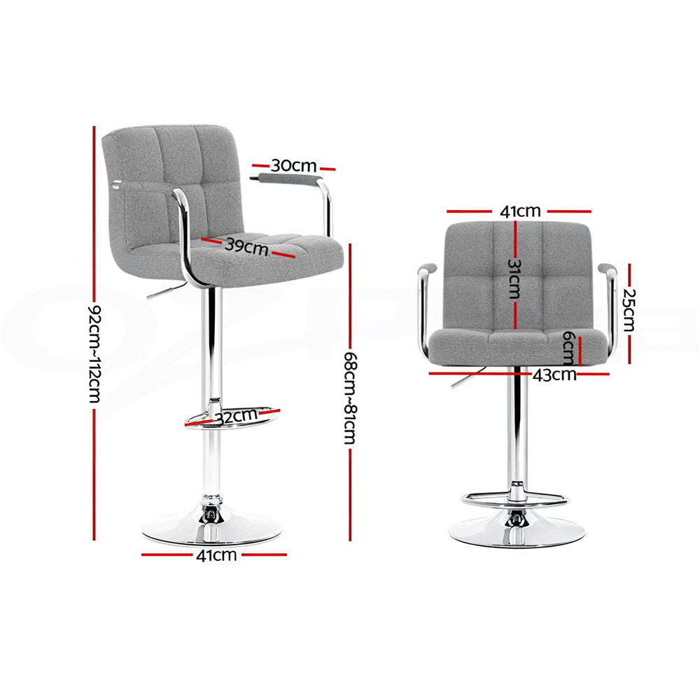 Stool Haven 4x Bar Stools Fabric Gas Lift w/Armrest Grey