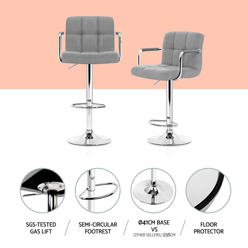 Stool Haven 4x Bar Stools Fabric Gas Lift w/Armrest Grey