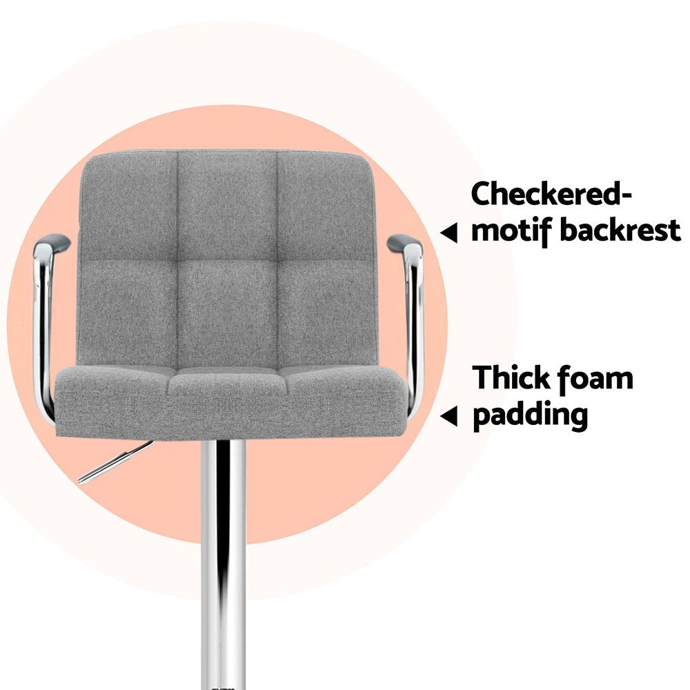 Stool Haven 4x Bar Stools Fabric Gas Lift w/Armrest Grey