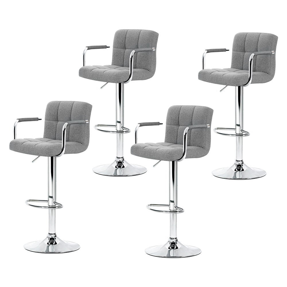 Stool Haven 4x Bar Stools Fabric Gas Lift w/Armrest Grey