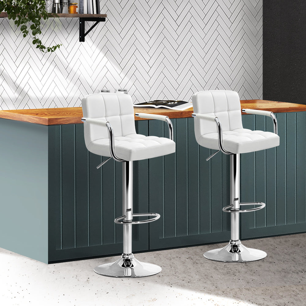 Stool Haven Set of 2 Bar Stools Gas lift Swivel - Steel and White