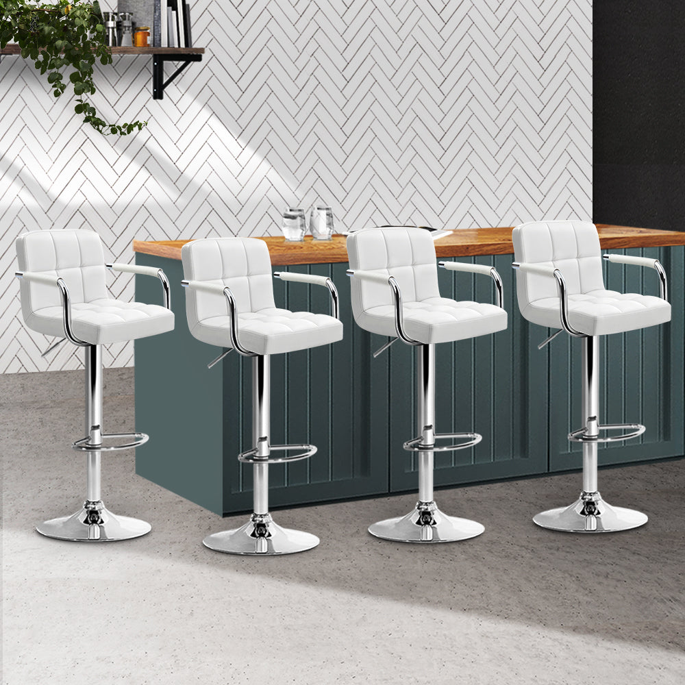 Stool Haven Set of 4 Bar Stools Gas lift Swivel - Steel and White