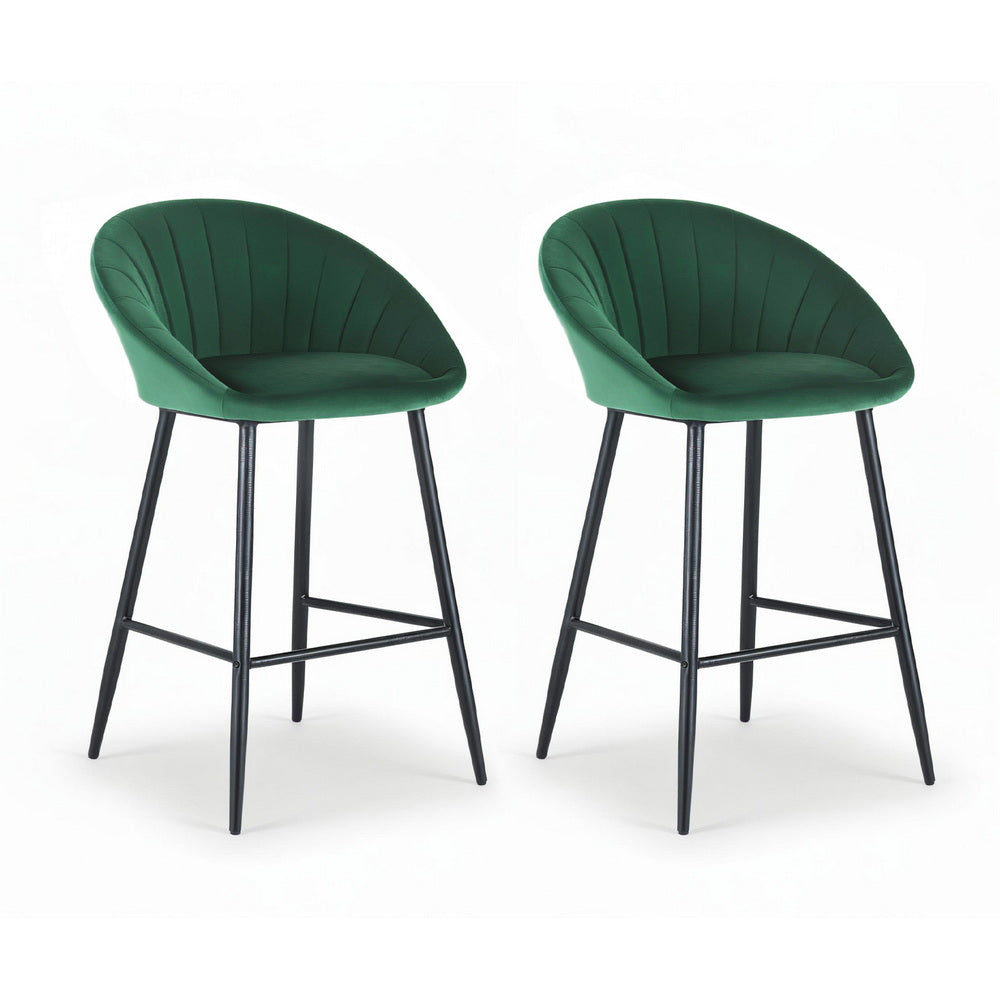 Stool Haven 2x Bar Stools Kitchen Dining Chair Counter Stool Tub Velvet Metal Green