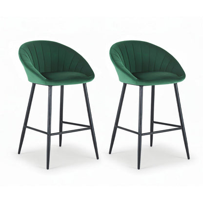 Stool Haven 2x Bar Stools Kitchen Dining Chair Counter Stool Tub Velvet Metal Green