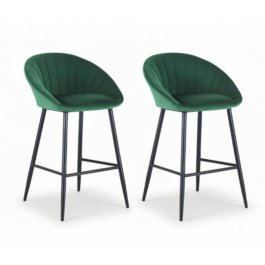 Stool Haven 2x Bar Stools Kitchen Dining Chair Counter Stool Tub Velvet Metal Green