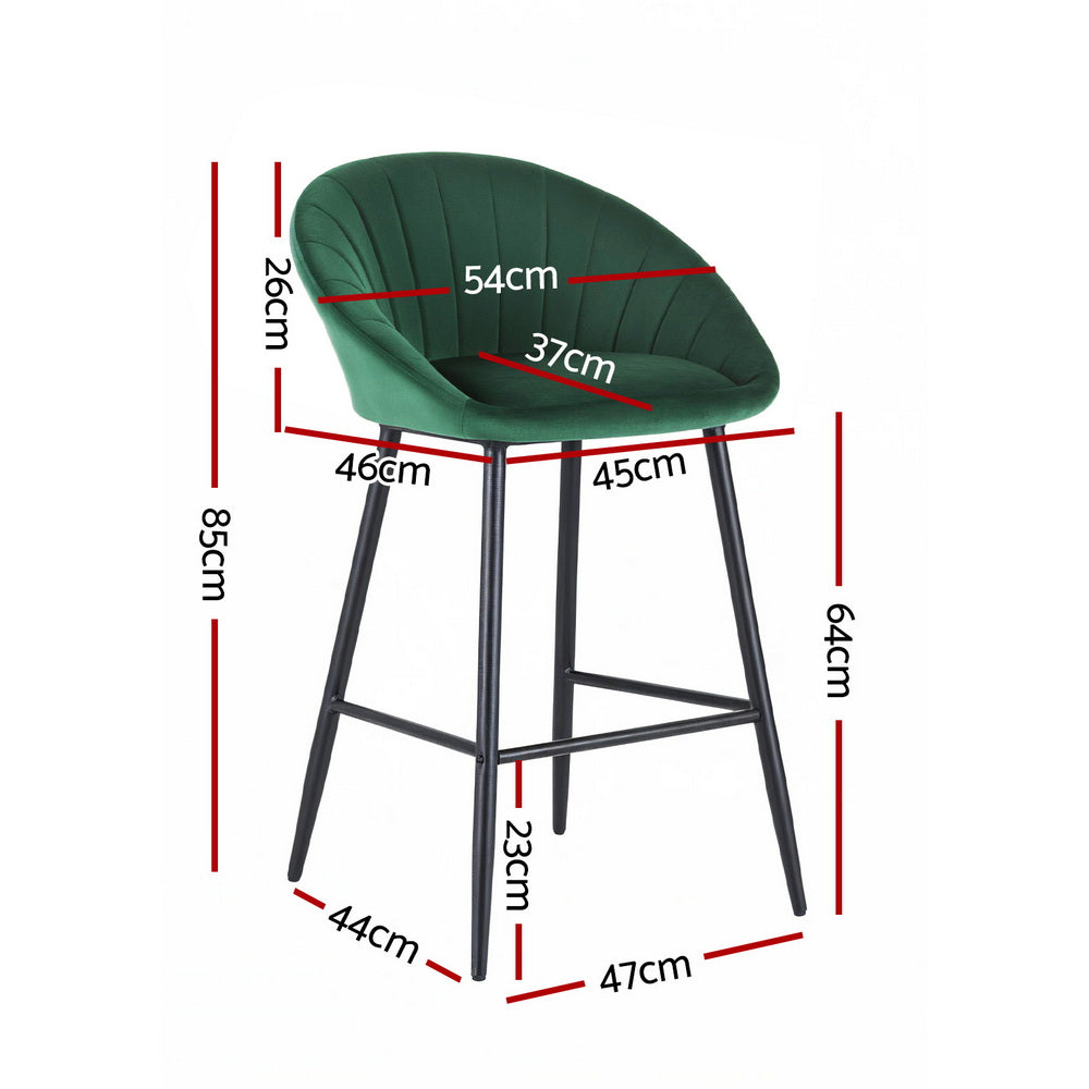Stool Haven 2x Bar Stools Kitchen Dining Chair Counter Stool Tub Velvet Metal Green