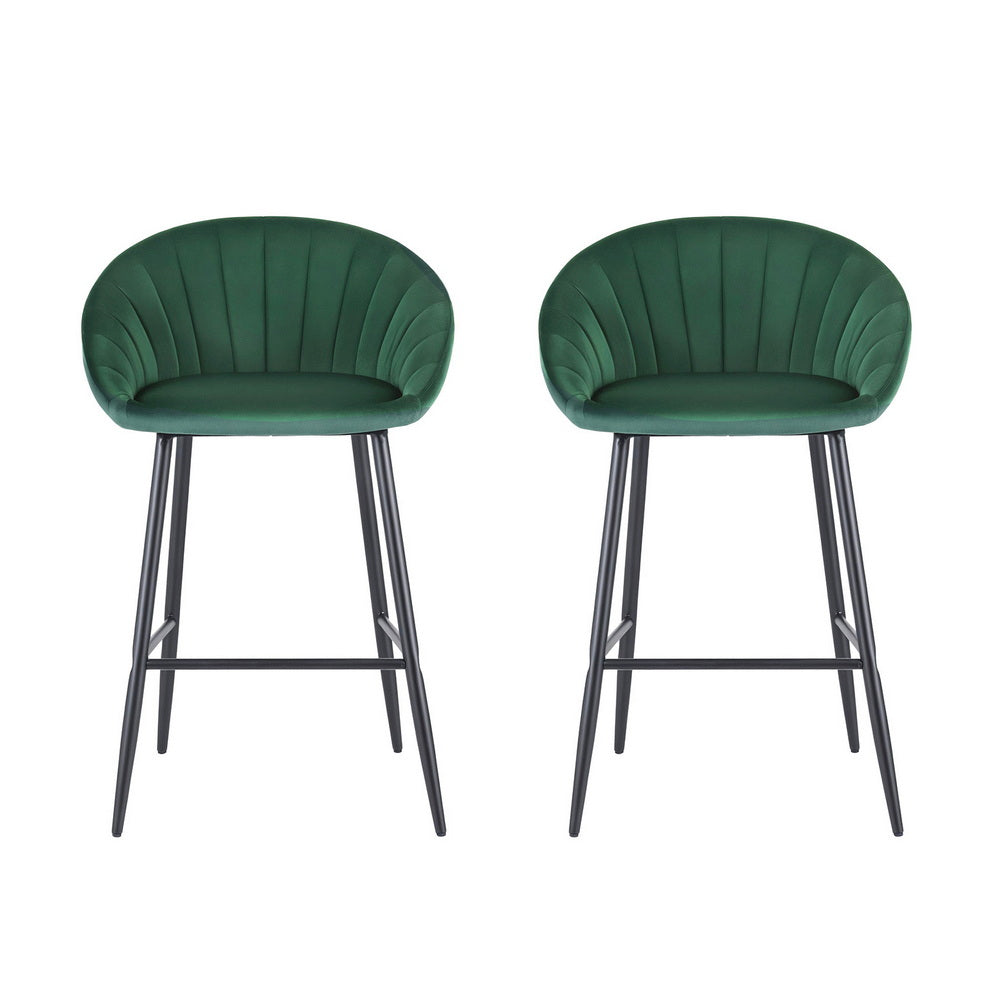 Stool Haven 2x Bar Stools Kitchen Dining Chair Counter Stool Tub Velvet Metal Green