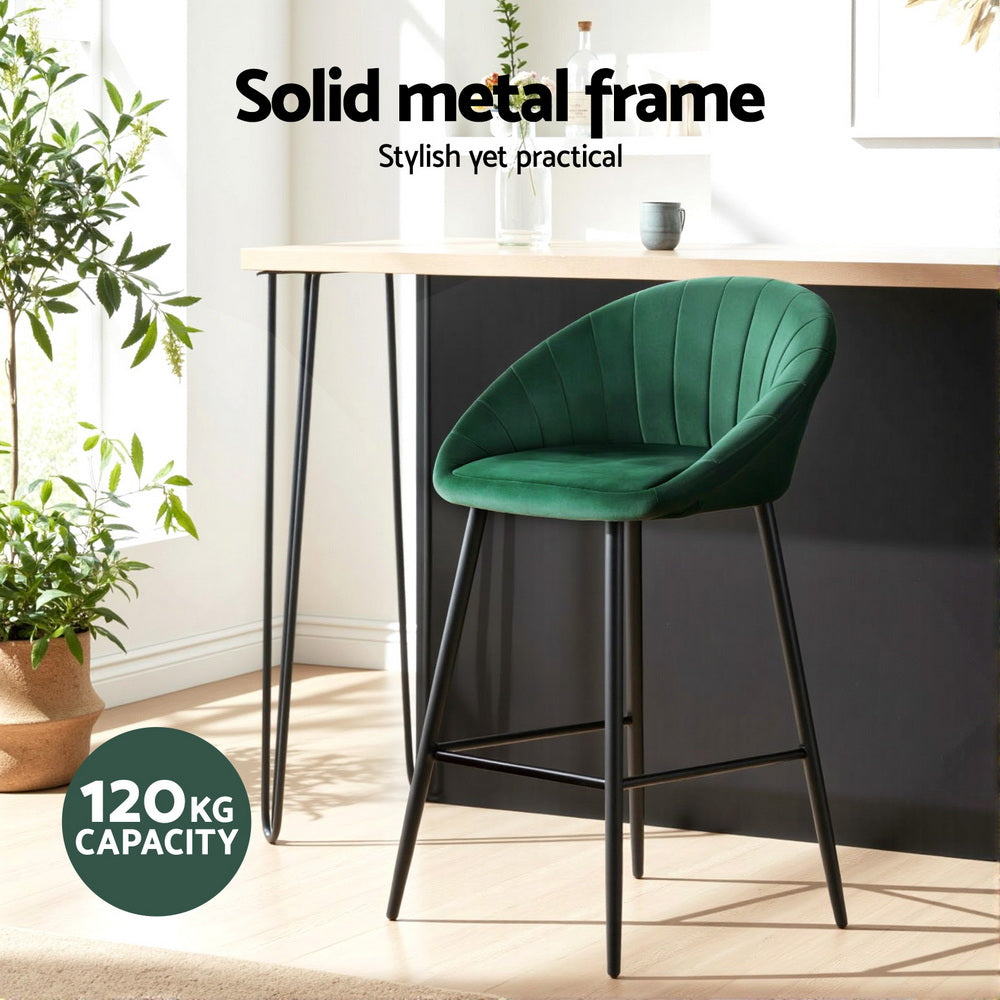 Stool Haven 2x Bar Stools Kitchen Dining Chair Counter Stool Tub Velvet Metal Green