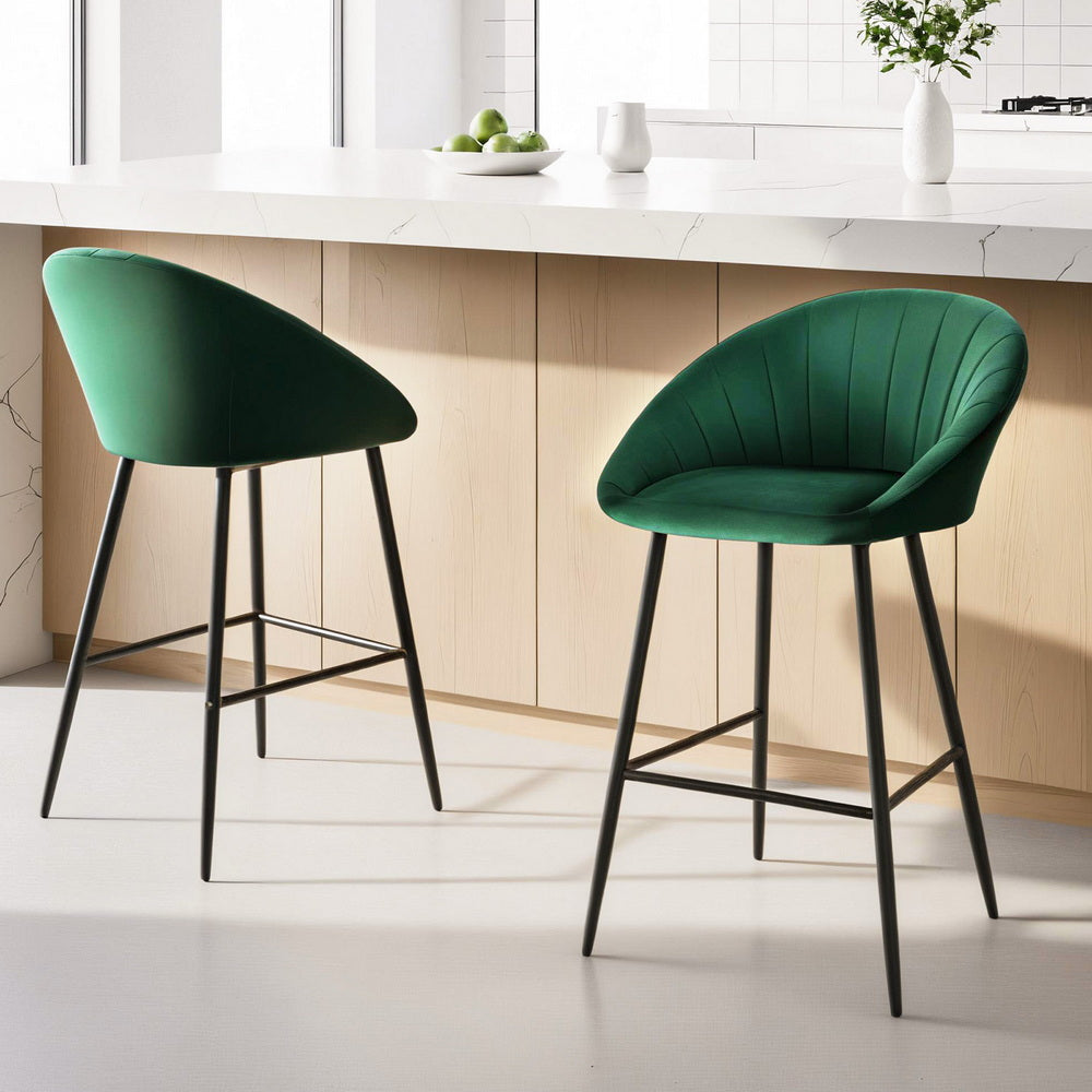 Stool Haven 2x Bar Stools Kitchen Dining Chair Counter Stool Tub Velvet Metal Green