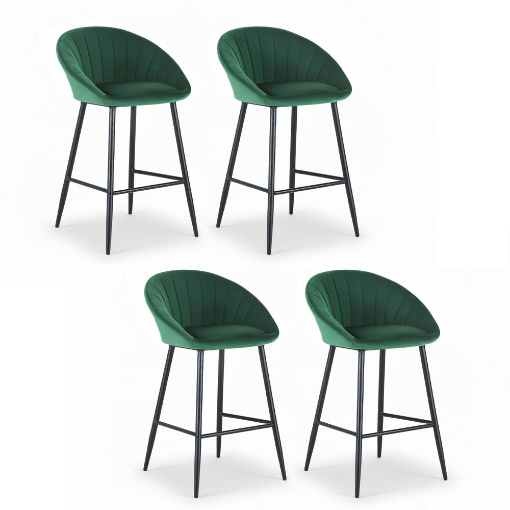 Stool Haven 4x Bar Stools Kitchen Dining Chair Counter Stool Tub Velvet Metal Green