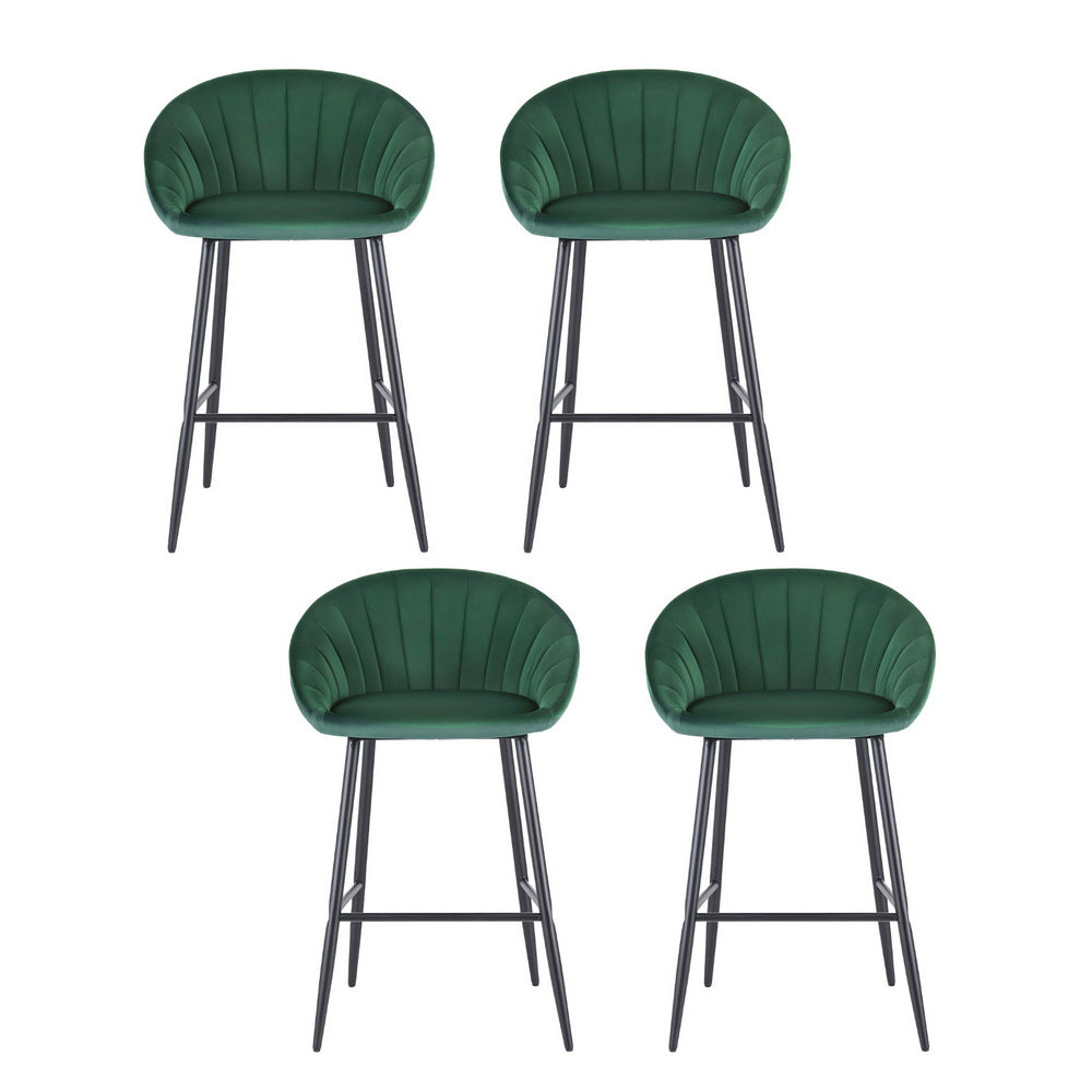 Stool Haven 4x Bar Stools Kitchen Dining Chair Counter Stool Tub Velvet Metal Green