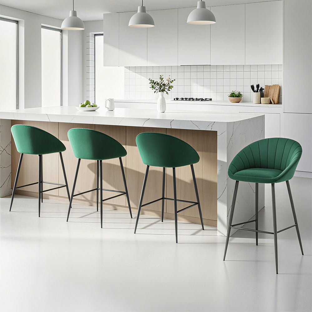 Stool Haven 4x Bar Stools Kitchen Dining Chair Counter Stool Tub Velvet Metal Green