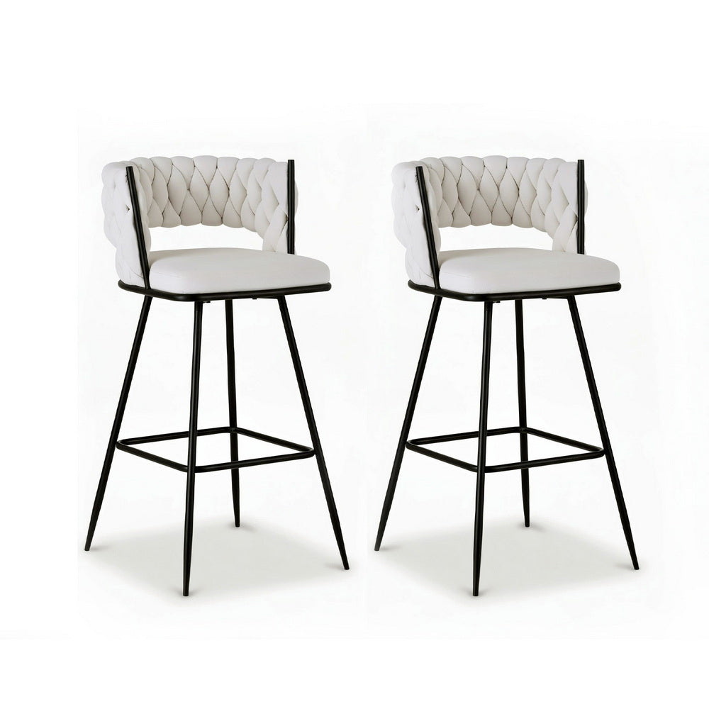 Stool Haven 2x Bar Stools Kitchen Dining Chair Counter Stool Woven Velvet Metal Ivory