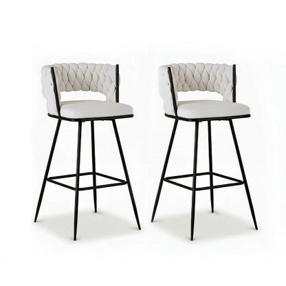 Stool Haven 2x Bar Stools Kitchen Dining Chair Counter Stool Woven Velvet Metal Ivory