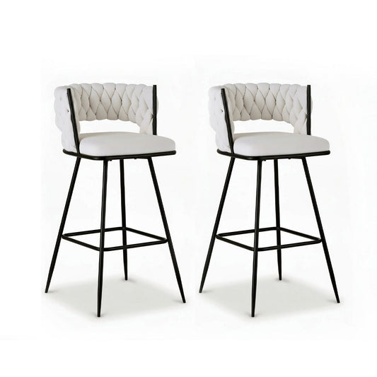 Stool Haven 2x Bar Stools Kitchen Dining Chair Counter Stool Woven Velvet Metal Ivory