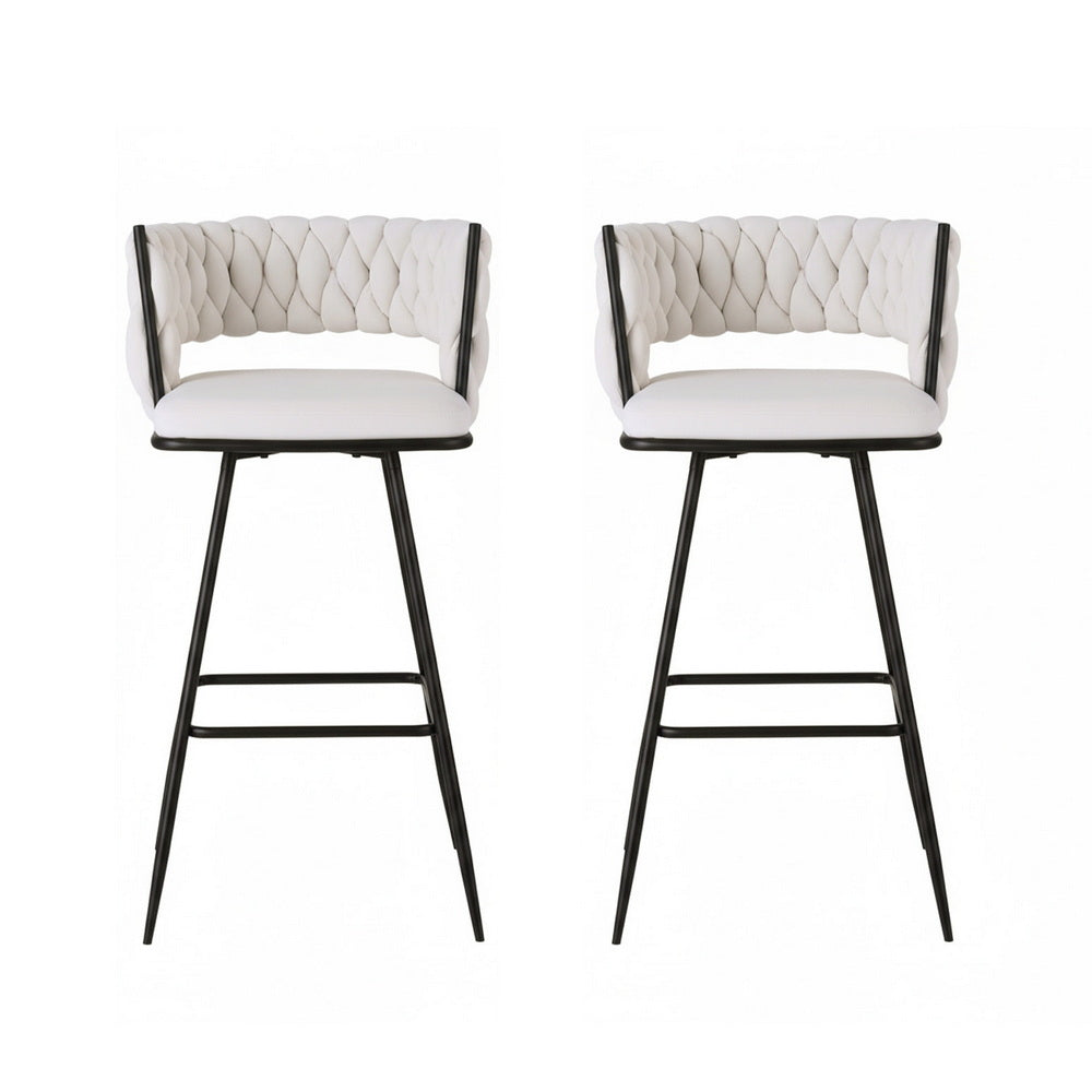 Stool Haven 2x Bar Stools Kitchen Dining Chair Counter Stool Woven Velvet Metal Ivory