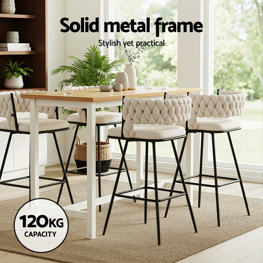 Stool Haven 2x Bar Stools Kitchen Dining Chair Counter Stool Woven Velvet Metal Ivory