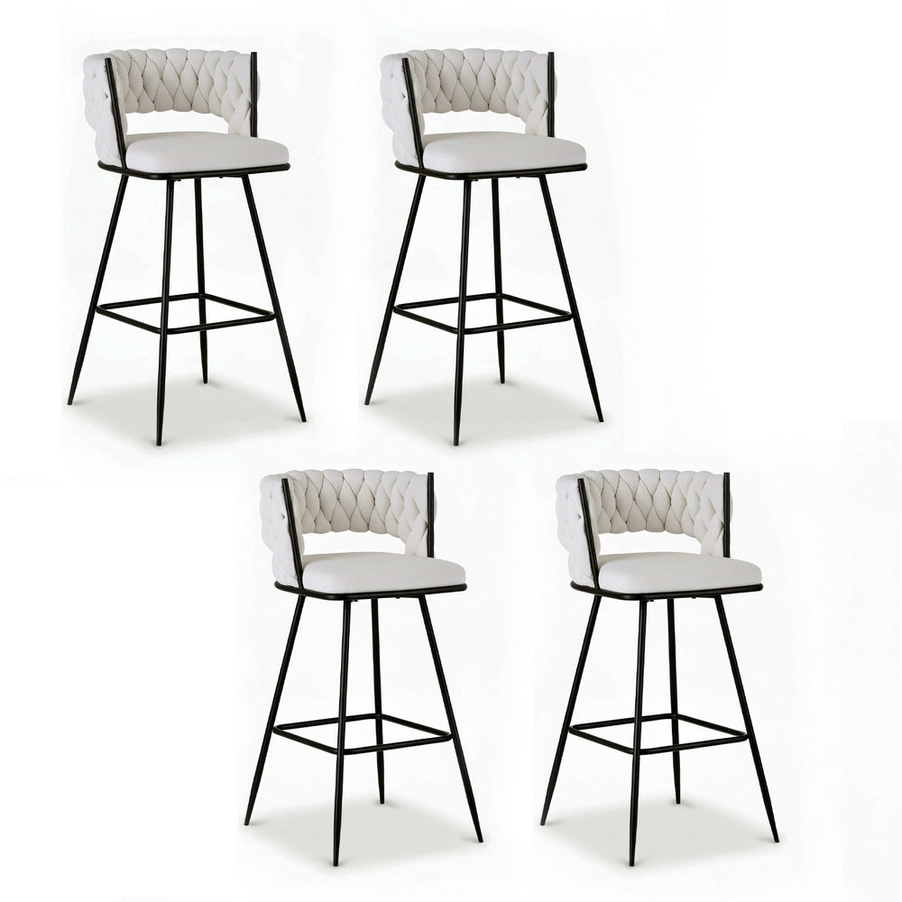 Stool Haven 4x Bar Stools Kitchen Dining Chair Counter Stool Woven Velvet Metal Ivory
