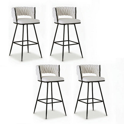 Stool Haven 4x Bar Stools Kitchen Dining Chair Counter Stool Woven Velvet Metal Ivory