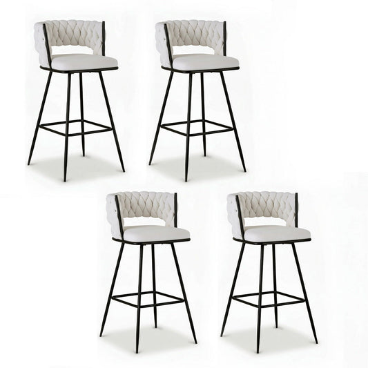 Stool Haven 4x Bar Stools Kitchen Dining Chair Counter Stool Woven Velvet Metal Ivory