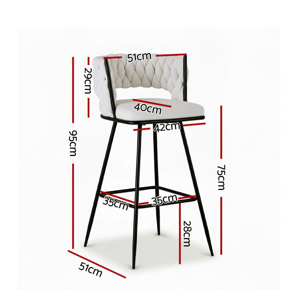 Stool Haven 4x Bar Stools Kitchen Dining Chair Counter Stool Woven Velvet Metal Ivory