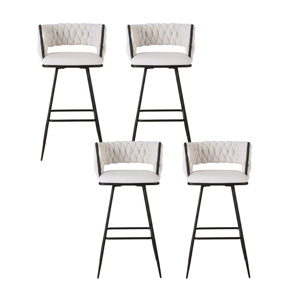 Stool Haven 4x Bar Stools Kitchen Dining Chair Counter Stool Woven Velvet Metal Ivory