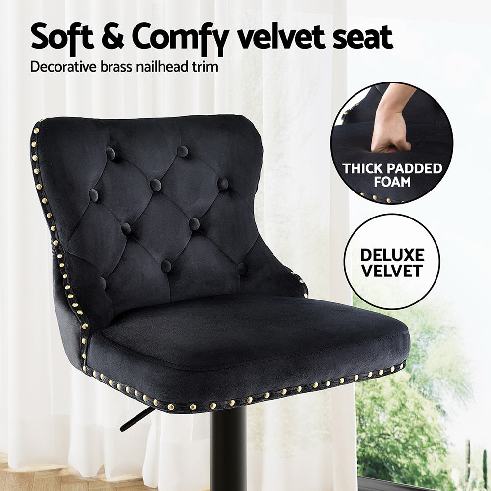 Stool Haven 1x Velvet Bar Stool Adjustable Height Nailhead Trim Kitchen Counter Stool