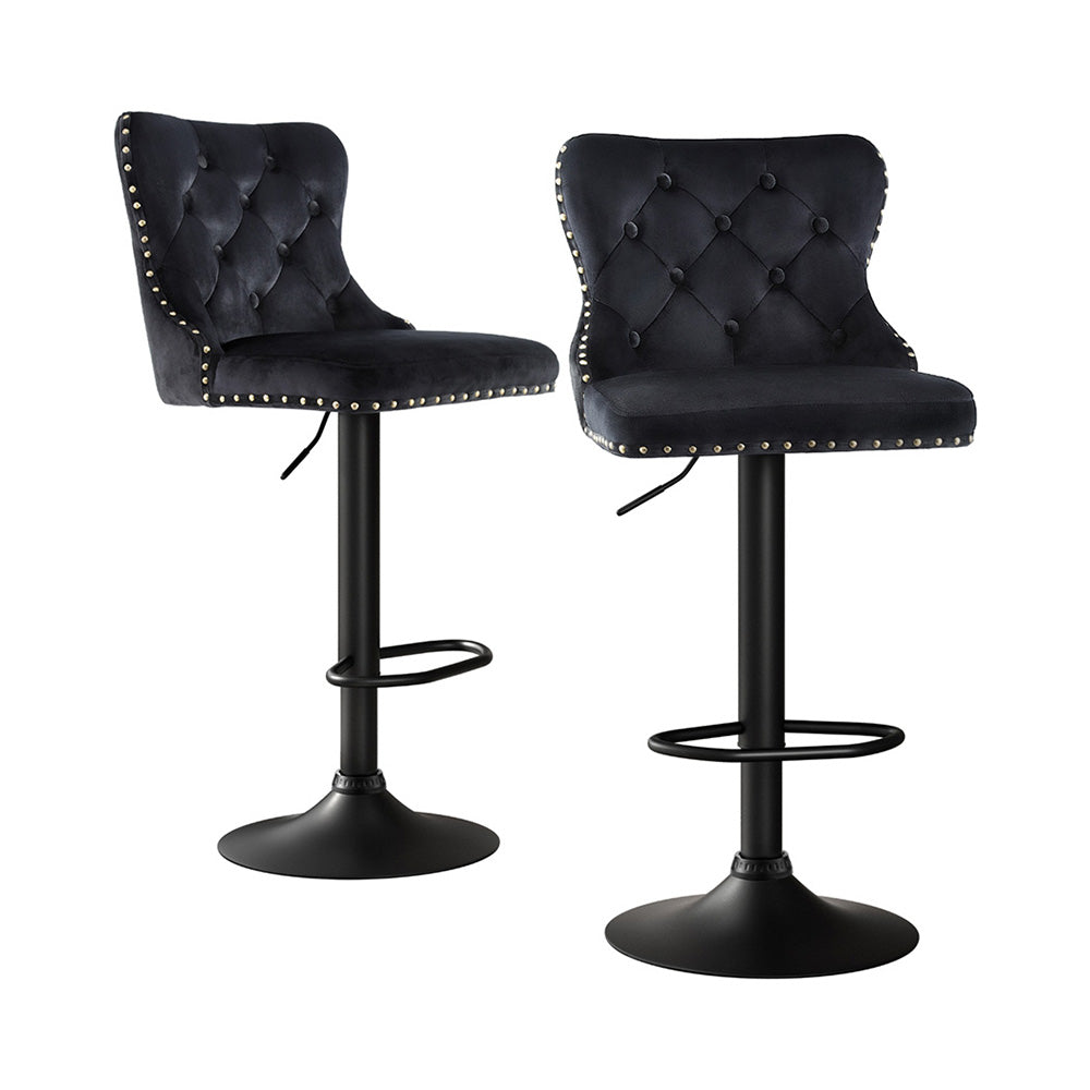 Stool Haven 2x Velvet Bar Stool Adjustable Height Nailhead Trim Kitchen Counter Stool