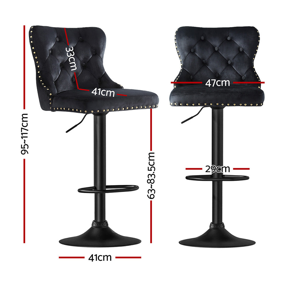 Stool Haven 2x Velvet Bar Stool Adjustable Height Nailhead Trim Kitchen Counter Stool