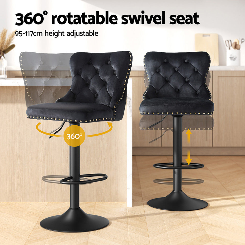 Stool Haven 2x Velvet Bar Stool Adjustable Height Nailhead Trim Kitchen Counter Stool