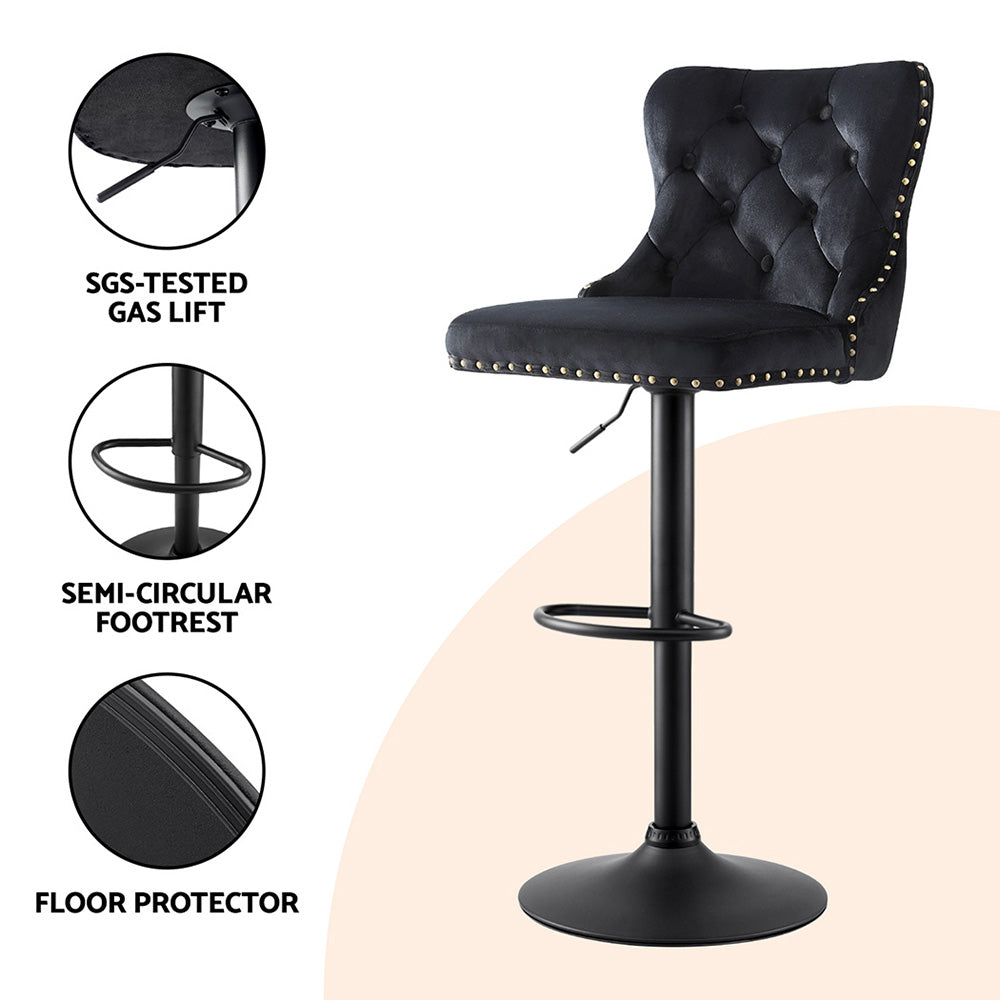 Stool Haven 2x Velvet Bar Stool Adjustable Height Nailhead Trim Kitchen Counter Stool