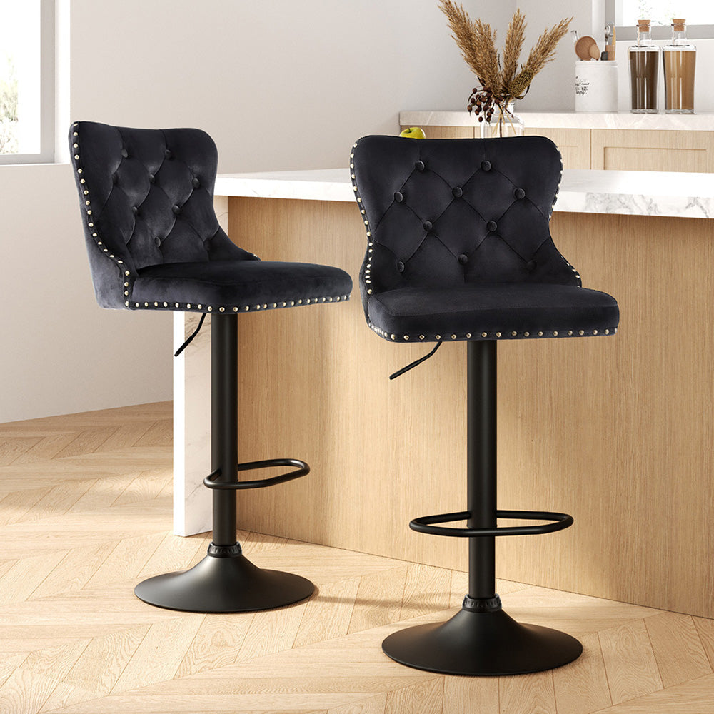 Stool Haven 2x Velvet Bar Stool Adjustable Height Nailhead Trim Kitchen Counter Stool