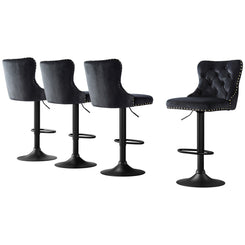 Stool Haven 4x Velvet Bar Stool Adjustable Height Nailhead Trim Kitchen Counter Stool