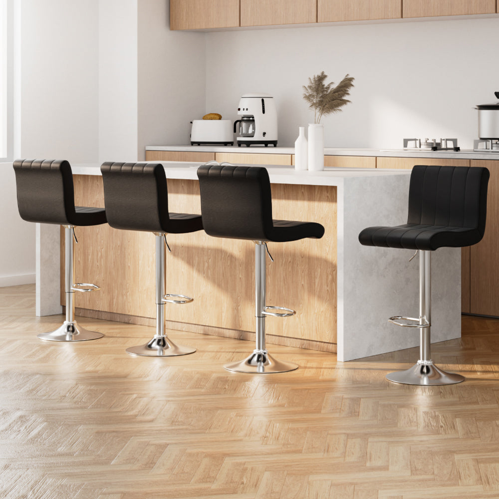 Stool Haven 4x Bar Stools Gas Lift Leather Black