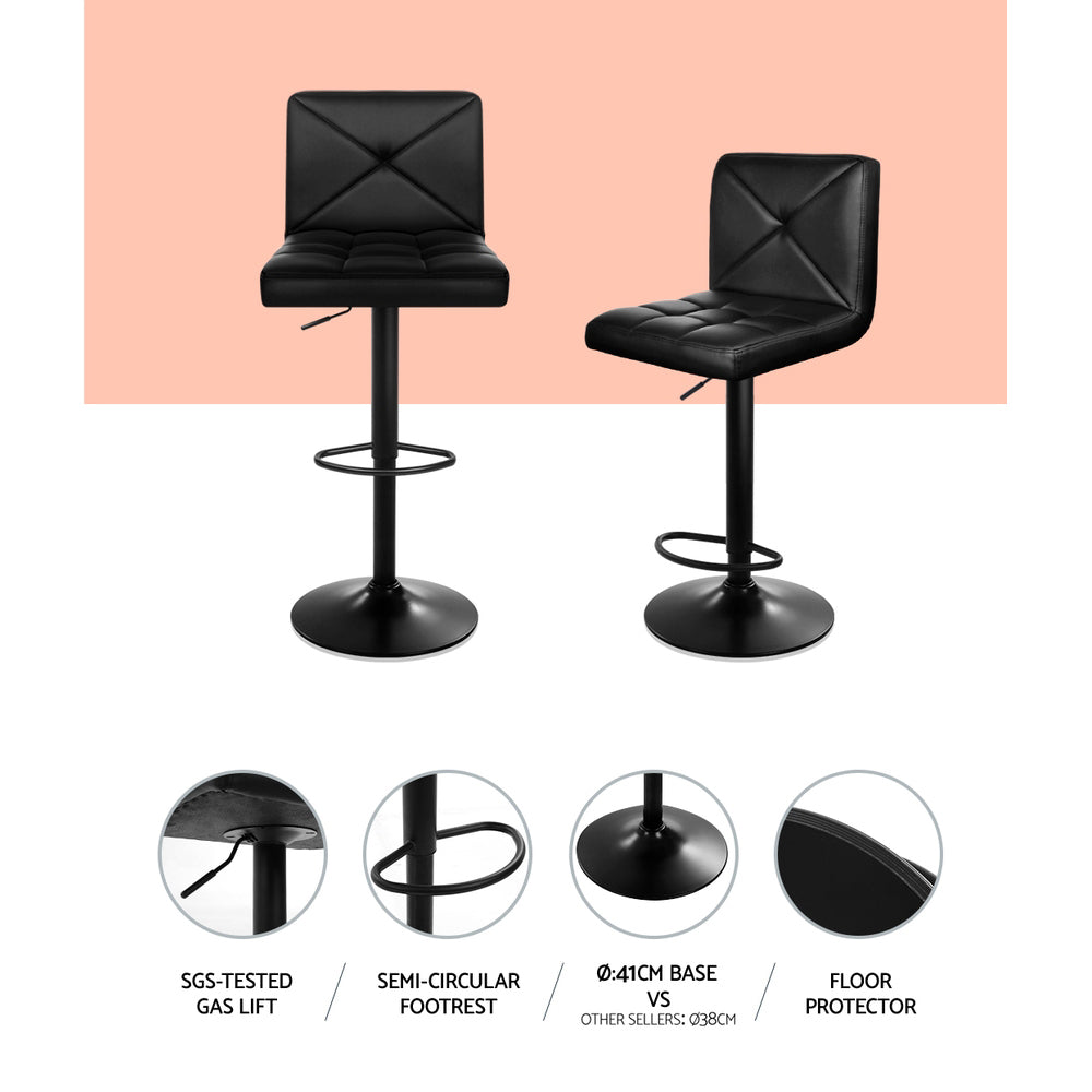 Stool Haven Set of 4 Bar Stools PU Leather Criss Cross Style - Black